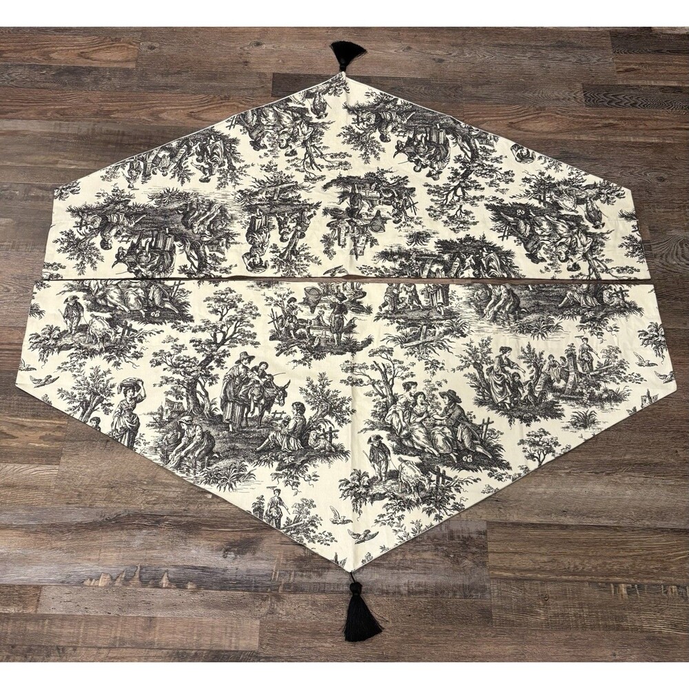 Pair Of Waverly Country Life Black & Ivory Toile Ascot Valance Tassel 52” X 20”